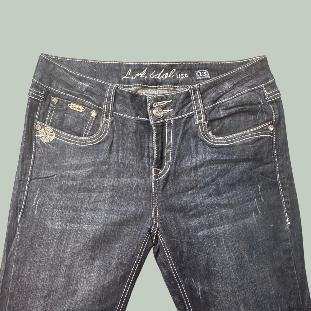 L.A. Idol Jeans Womens 13 Bootcut Dark Wash Embroidered Rhinestone Bling Denim